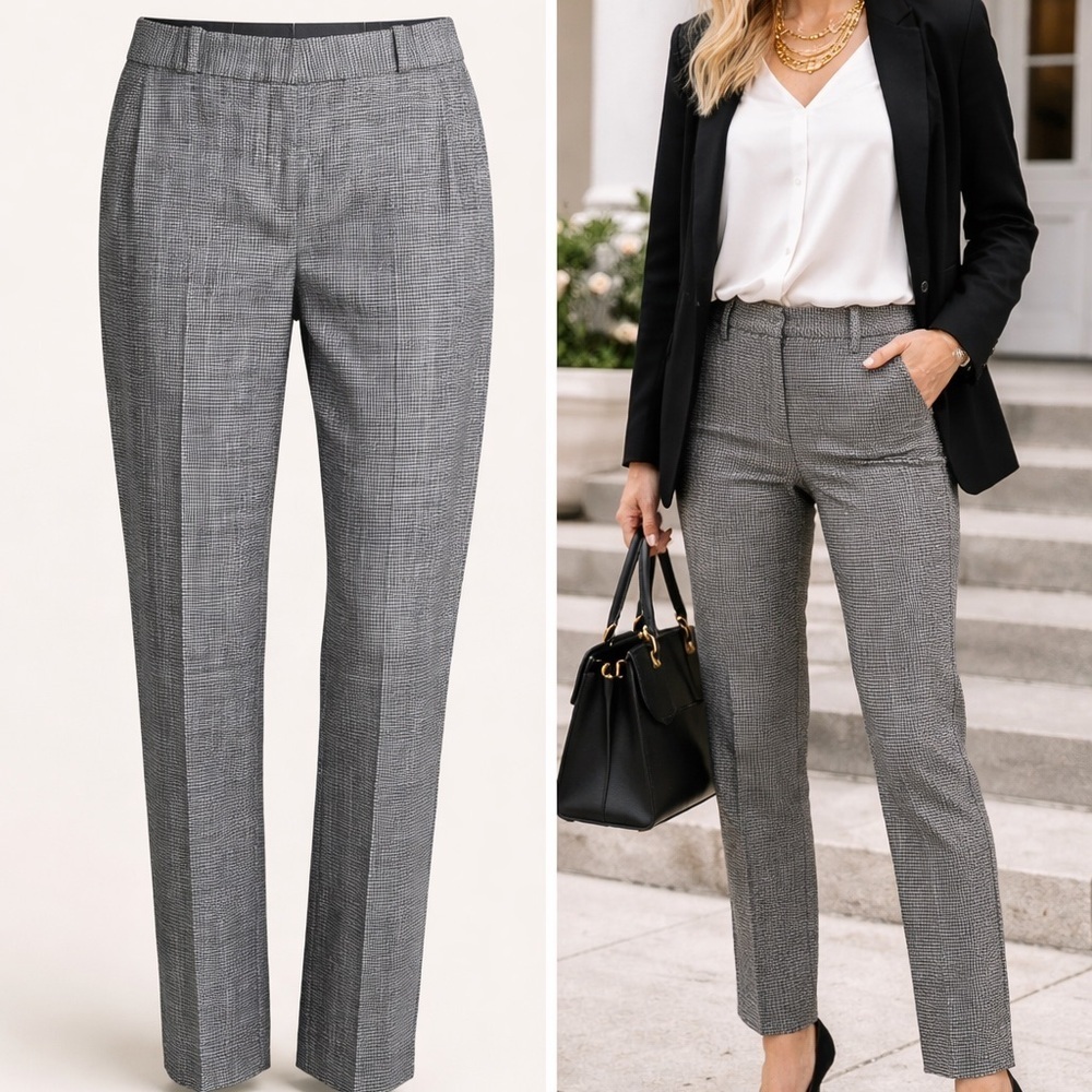 Classiques Entier Pants | Black White Tweed Trouser | Wool Blend Career | Size 4